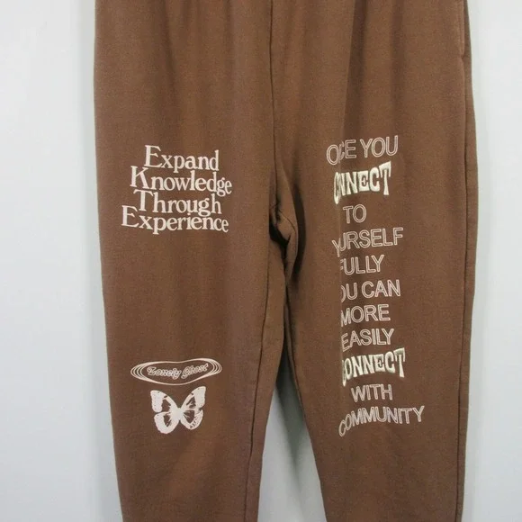 Lonely Ghost Graphic Print Sweatpants Women XL Brown Cotton Relaxed Lounge 608 - Picture 5 of 12